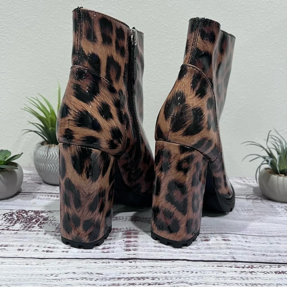Schutz Animal Print Leopard Patent Leather Bootie with Lug Sole - Picture 7 of 9